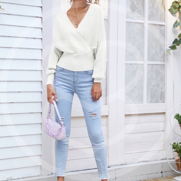 off shoulder knit wrap sweater fall autumn- GREY - Picture 4 of 14